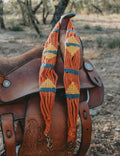 Hand braided wool purse strap - red/yellow/blue