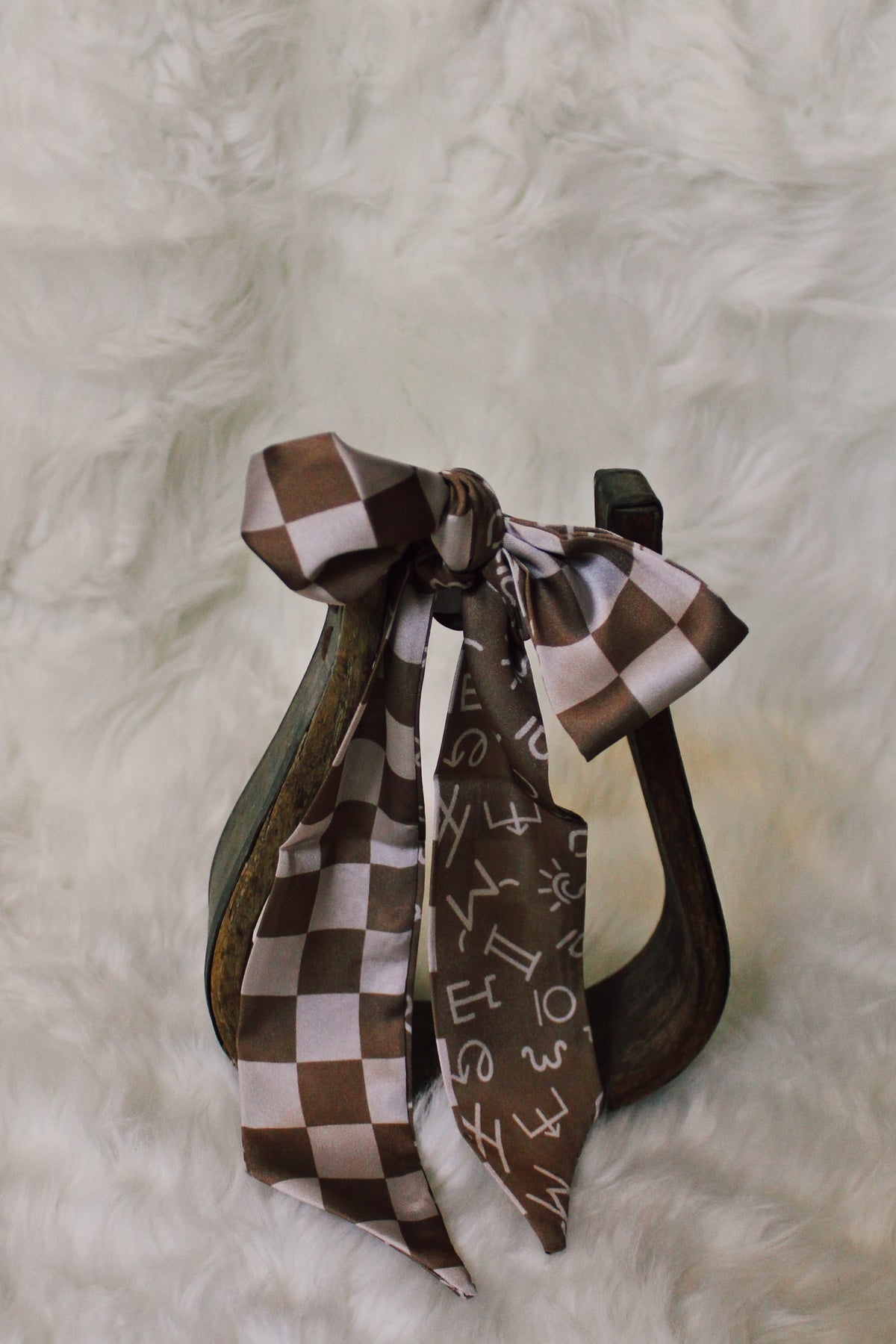 Neutral Checkered Brand Twilly
